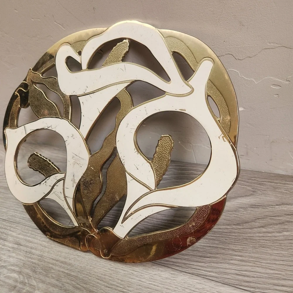 Vintage Gold White Calla Lily Trivet 9